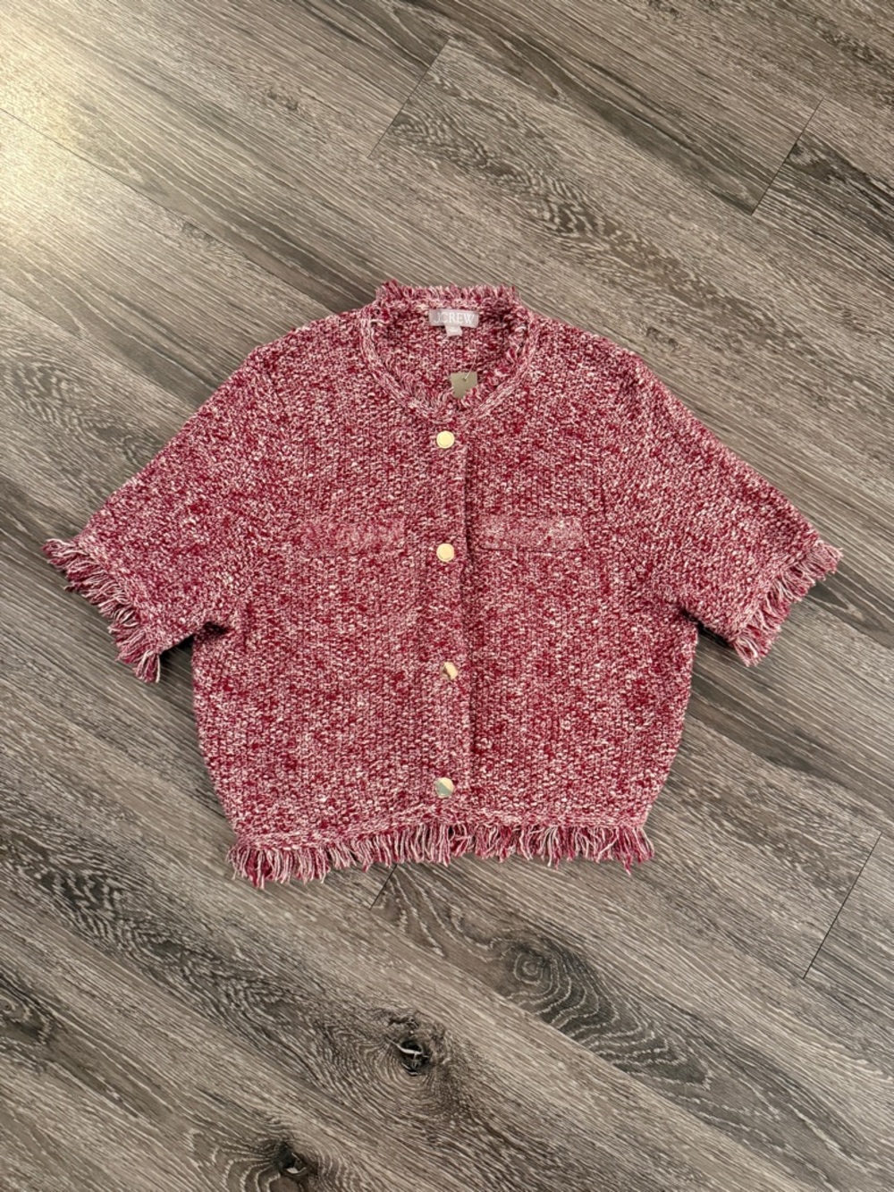 J. Crew Cropped fringe-trim lady jacket in marled yarn